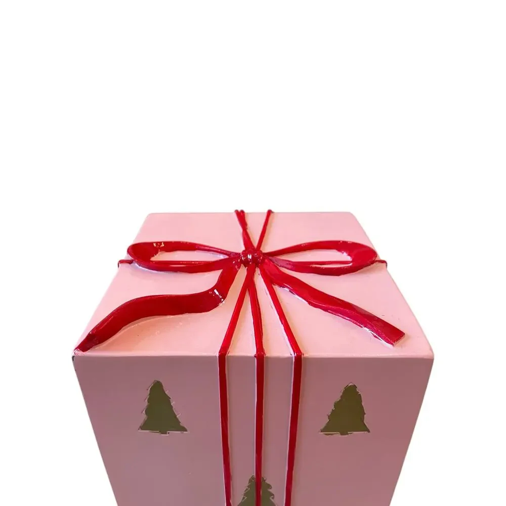 34th & Pine Pink Christmas Present Red Bow Outdoor Safe Holiday Decor New